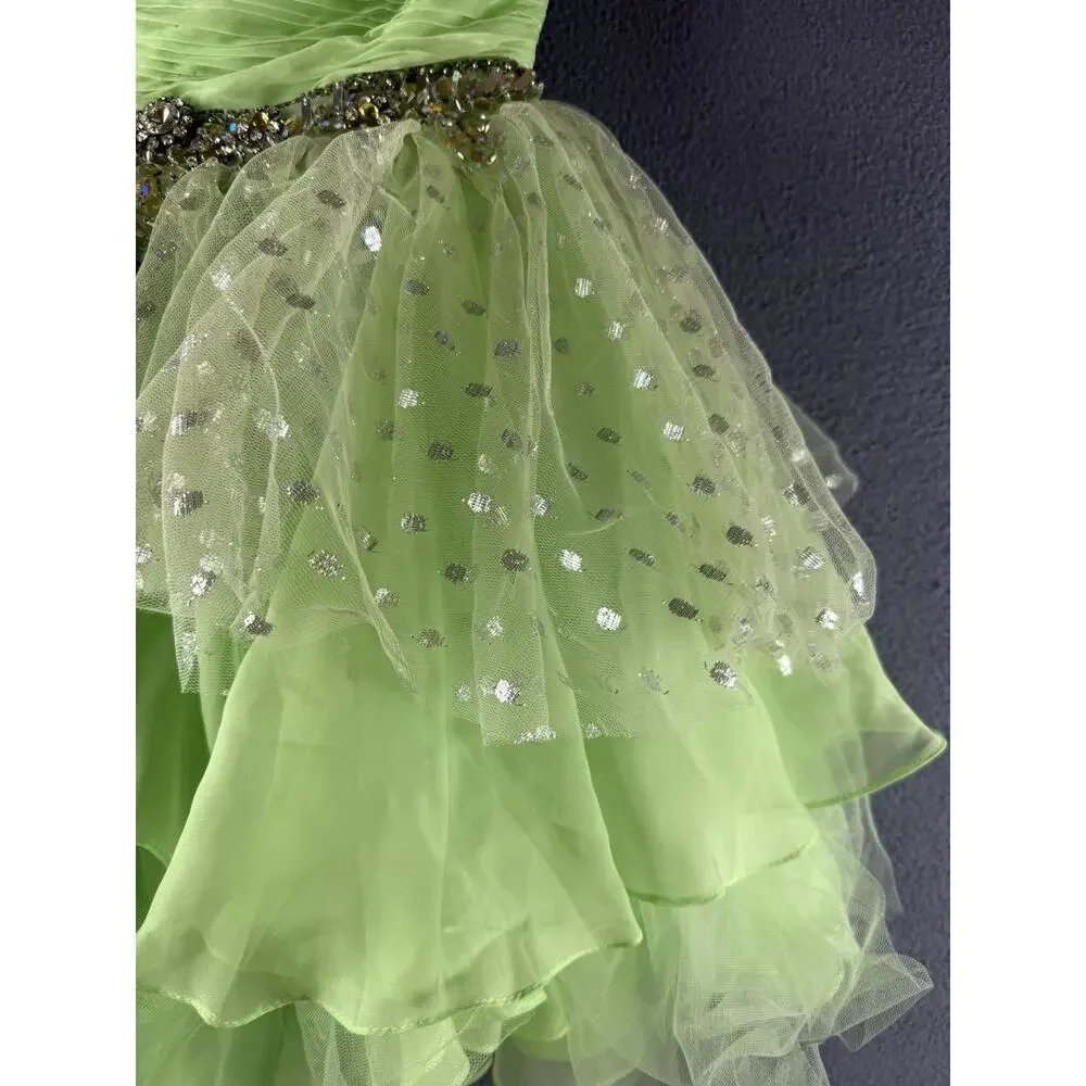 Sherri Hill Prom Dress Size4 Green Rhinestone Tulle Mini Tinkerbell - Picture 3 of 10